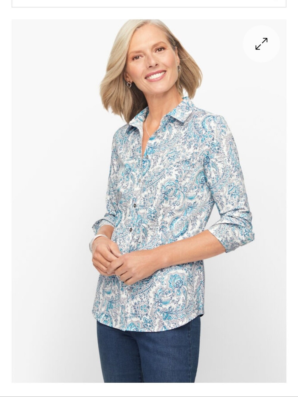 Talbots Blue and White Paisley Button-Down Blouse